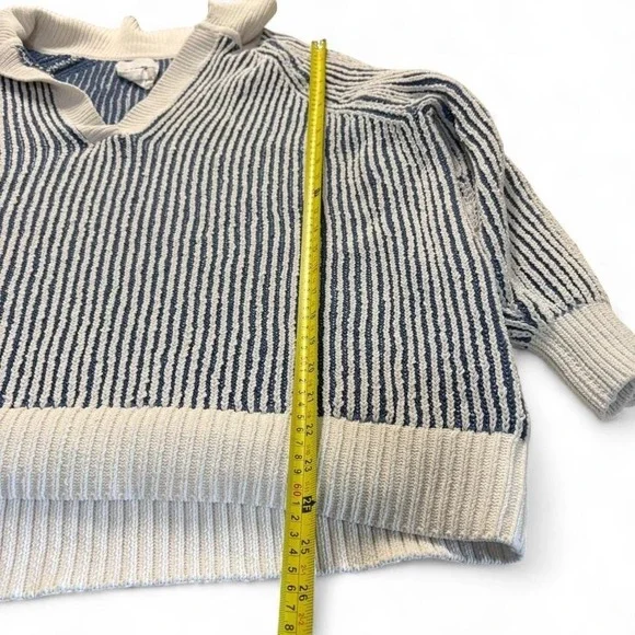 Aerie Sugar Rush Chenille Knit V Neck Collar Pullover Sweater Blue White XL - Picture 6 of 8